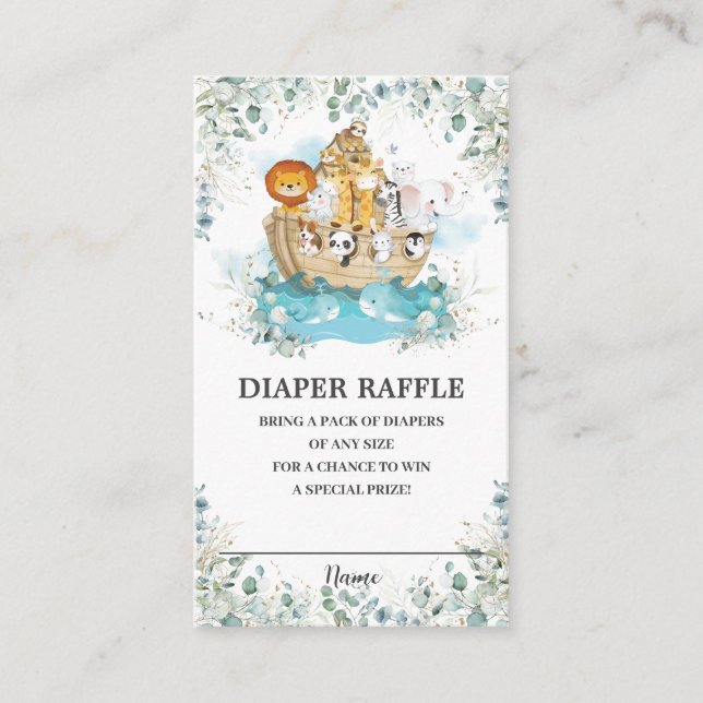 Noah's Ark Greenery Baby Shower Diaper Raffle Enclosure Card (Front)