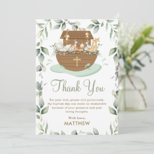 Noah's Ark Greenery Baptism Christening Neutral Thank You Card