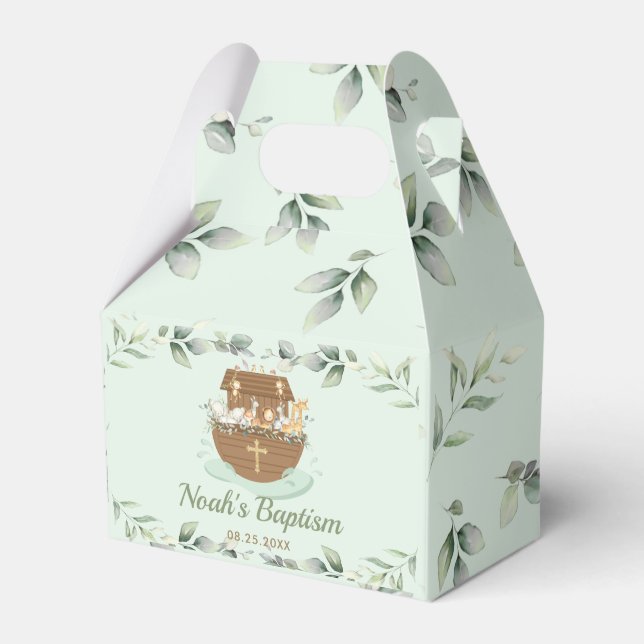 Noah's Ark Greenery Birthday Baptism Christening Favor Box (Front Side)