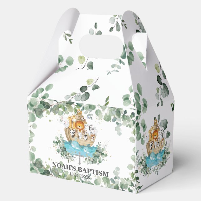 Noah's Ark Greenery Christening 1st Birthday Baby Favor Box (Front)