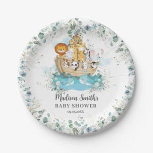 Noah's Ark Greenery Gender Neutral Baby Shower Paper Plate