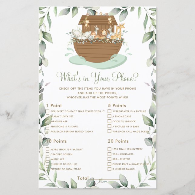 Noah's Ark Greenery What's In Your Phone Game  (Front)