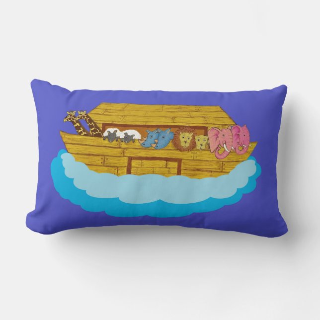 Noah's Ark illustration Rainbow Funny Elephant Lumbar Pillow (Front)