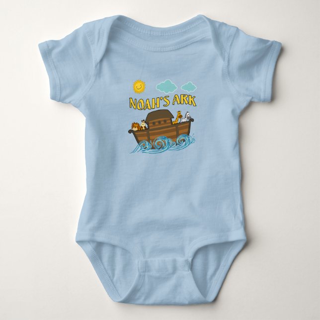 Noah's Ark One Piece Sleeper Button Bottom Baby Bodysuit (Front)