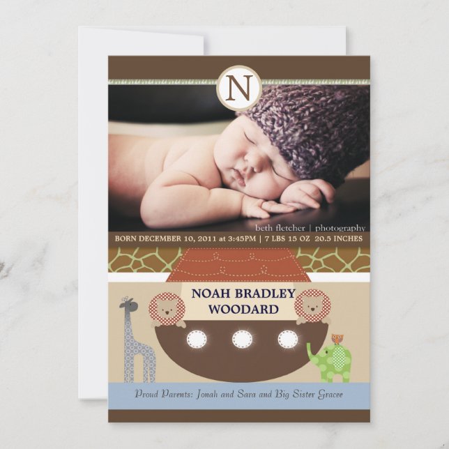 Noah's Ark Photo Birth Announcement (Front)