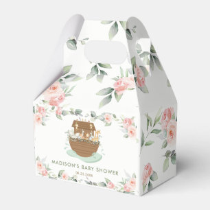 Noah's Ark Pink Floral Greenery Girl Baby Shower Favor Box