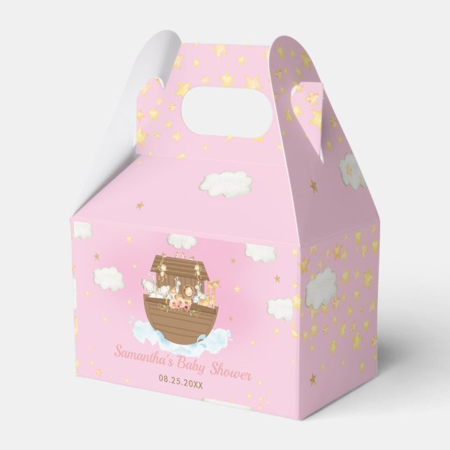 Noah's Ark Pink Girl Baby Shower Thank You Favor Box (Front Side)