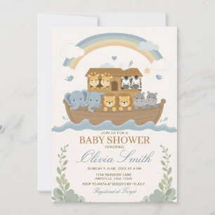 Noah's Ark Rainbow Boy Baby Shower Bible Story Invitation