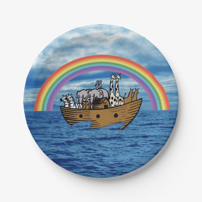 Noah's Ark & Rainbow Paper Plate (Front)