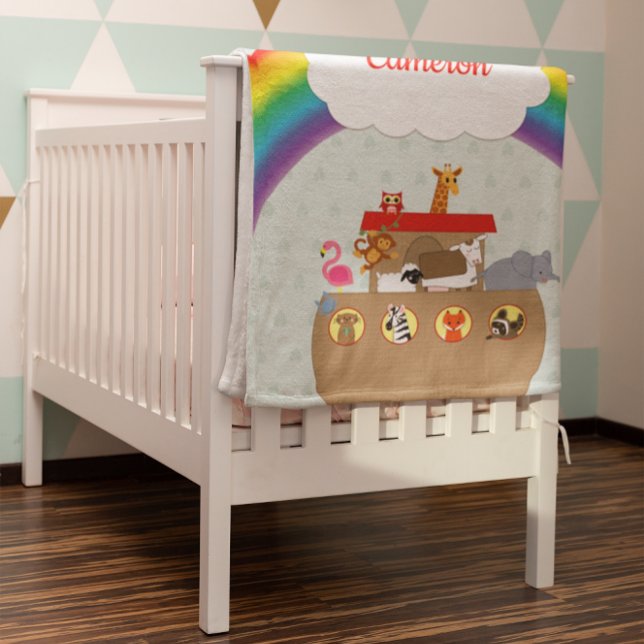 Noah's Ark Rainbow Personalized Fleece Blanket (Creator Uploaded)