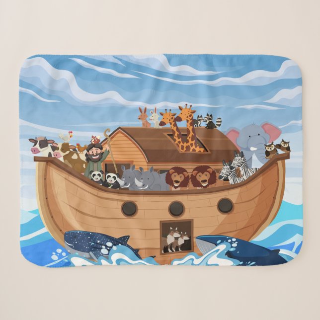 Noah's Ark Sherpa Fleece Blanket for Kids  (Front (Horizontal))