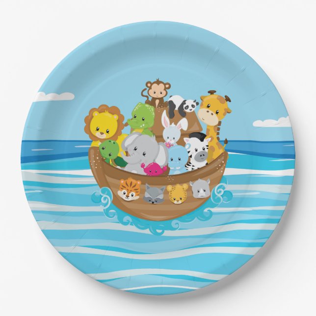 Noah's Ark Theme | Baby Animals Paper Plate (Front)