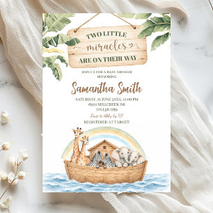 Noah's Ark Two Little Miracles Twin Baby Shower Invitation