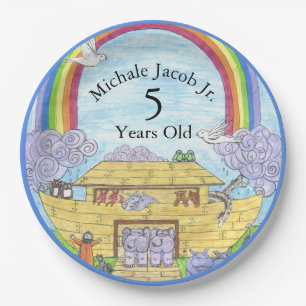 Noah's Ark Watercolor Rainbow Funny Elephant Paper Plate