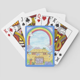 Noah's Ark  Watercolor Rainbow Funny Elephant Playing Cards