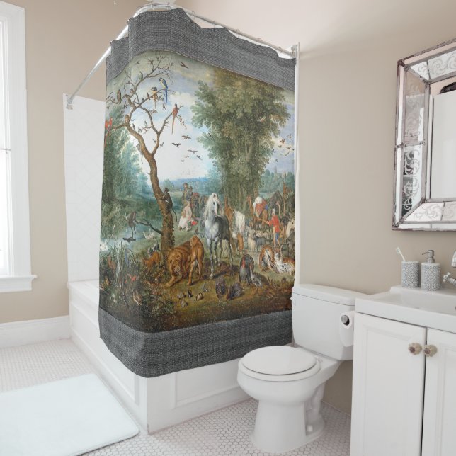Noahs' Ark Wildlife Animal Bible Shower Curtain (In Situ)