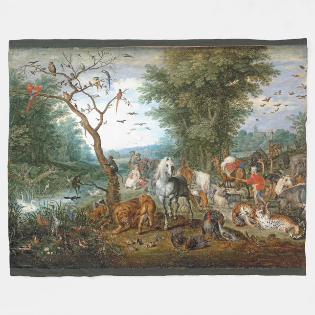 Noahs" Ark Wildlife Birds Animals Fleece Blanket (Front (Horizontal))