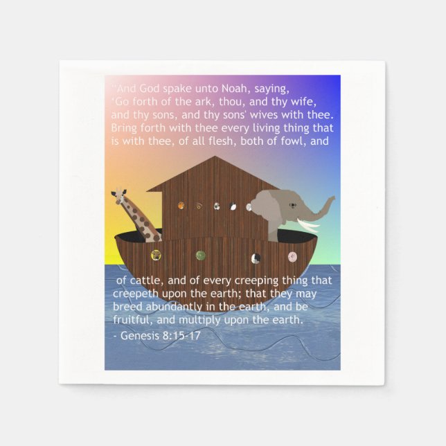 Noah's Ark with scripture from Genesis Napkin (Front)