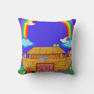 Noah's Floating Zoo with rainbow: nursery & kids Throw Pillow