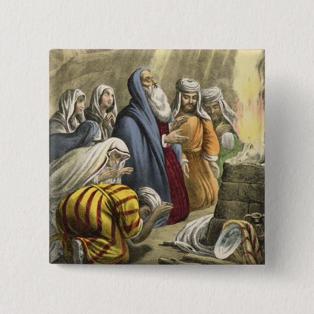 Noah's Sacrifice on Leaving the Ark, from a bible 2 Inch Square Button (Front)