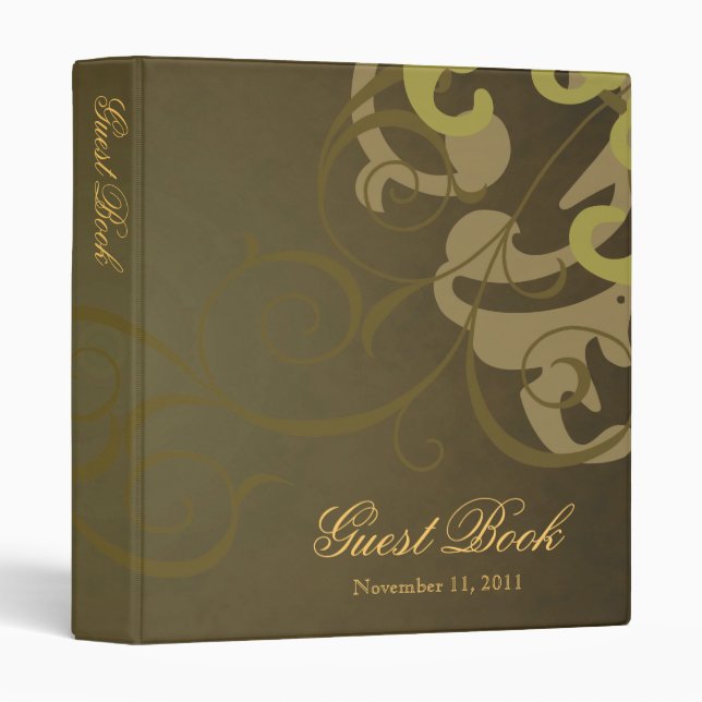 Nobel Gold Scroll Brown Guest Book Binder (Front/Spine)