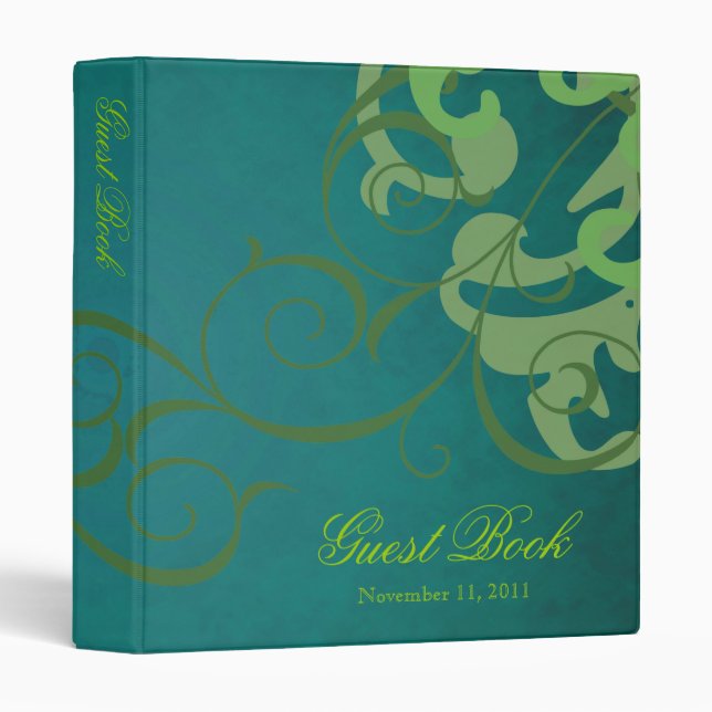 Nobel Green Scroll Teal Guest Book Binder (Front/Spine)