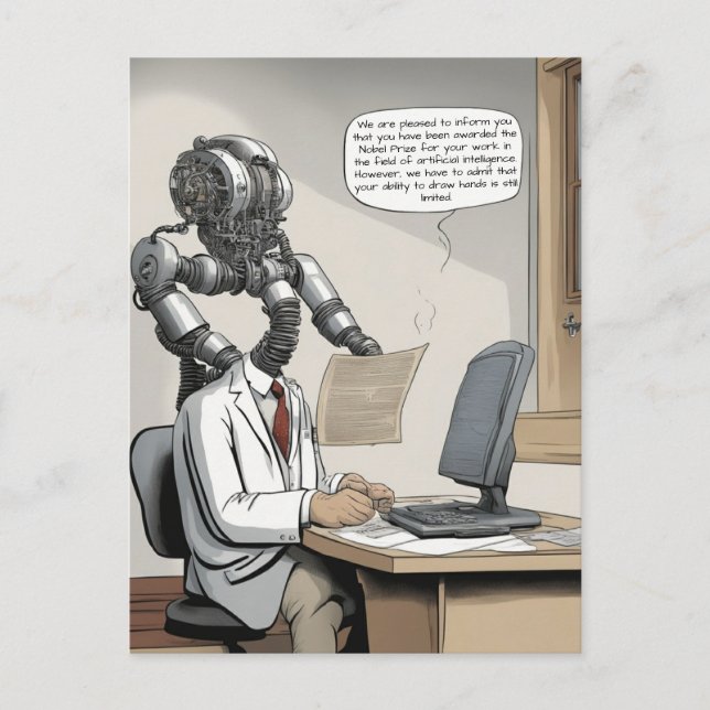 Nobel prize artificial intelligence ai cartoon postcard (Front)