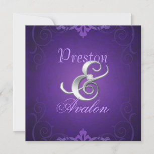 Nobel Purple Texture Silver Scroll Invitation