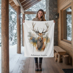 Noble Antlers: Woodland Elk Watercolor, custom Fleece Blanket