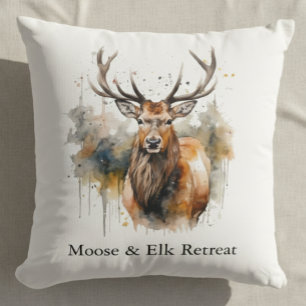 Noble Antlers: Woodland Elk Watercolor, custom Throw Pillow