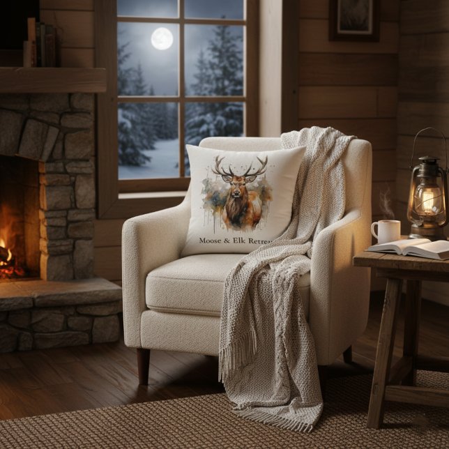 Noble Antlers: Woodland Elk Watercolor, custom Throw Pillow (Creator Uploaded)