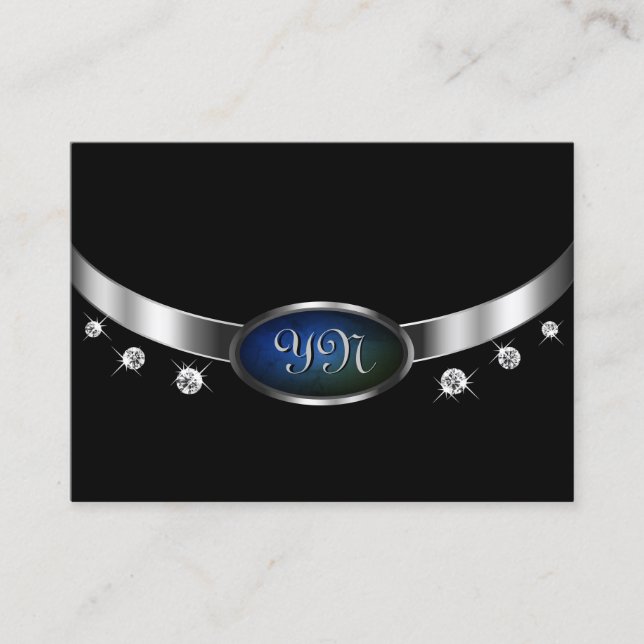 Noble Black and Silver Amulet Blue Green Marble Business Card (Front)