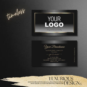 Noble Black and White Gradient Gold Frame Add Logo Business Card