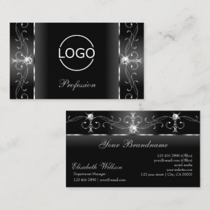 Noble Black and White Squiggled Jewels with Logo Business Card
