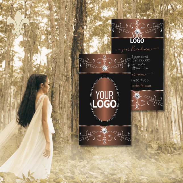 Noble Black Coffee Brown Ornate Ornaments and Logo Business Card (Creator Uploaded)