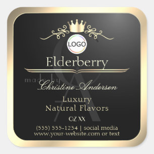 Noble Black Product Label Gold Frame Logo Monogram
