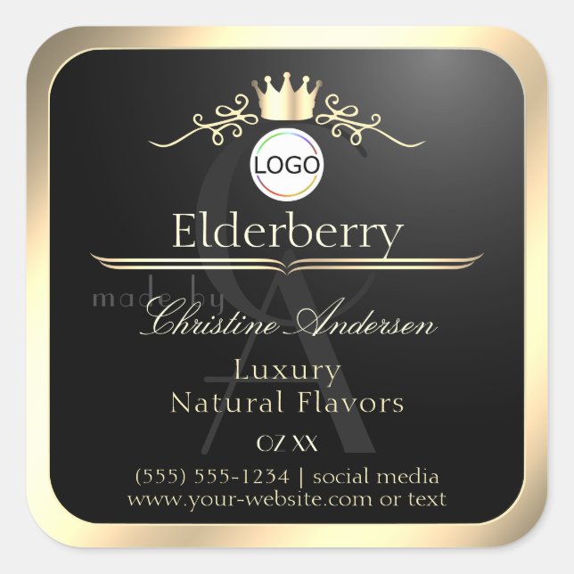 Noble Black Product Label Gold Frame Logo Monogram (Front)