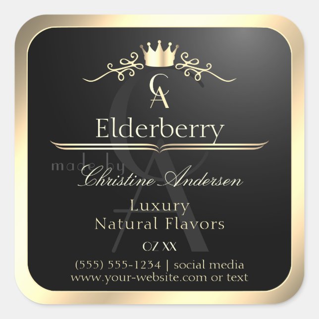 Noble Black Product Label with Gold Frame Monogram (Front)