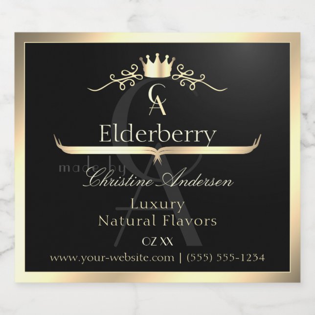 Noble Black Product Label with Gold Frame Monogram (Single Label)