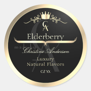 Noble Black Product Label with Gold Frame Monogram