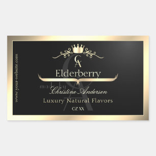 Noble Black Product Label with Gold Frame Monogram