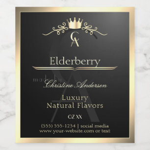 Noble Black Product Label with Gold Frame Monogram