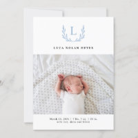 Noble bleu Monogramme Faire-part de naissance de c
