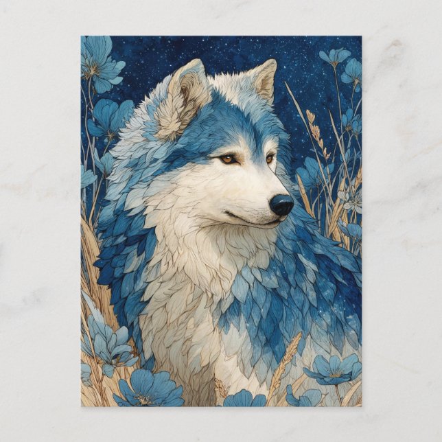 Noble Blue Wolf in Golden Grass Garden Postcard (Front)