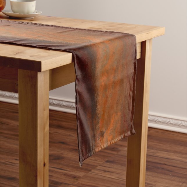 Noble brown / dark orange painted design short table runner (In Situ)