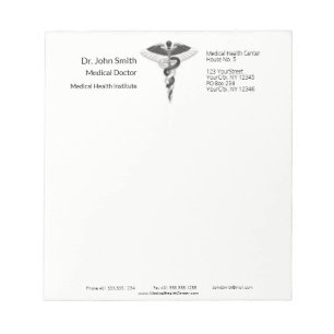 Noble Classy Medical Elegant Black White Caduceus Notepad