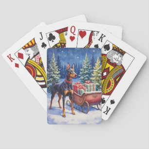 Noble Doberman Guarding Christmas Sleigh Winter Playing Cards