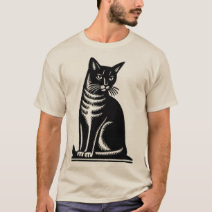Noble Feline Woodcut Style T-Shirt