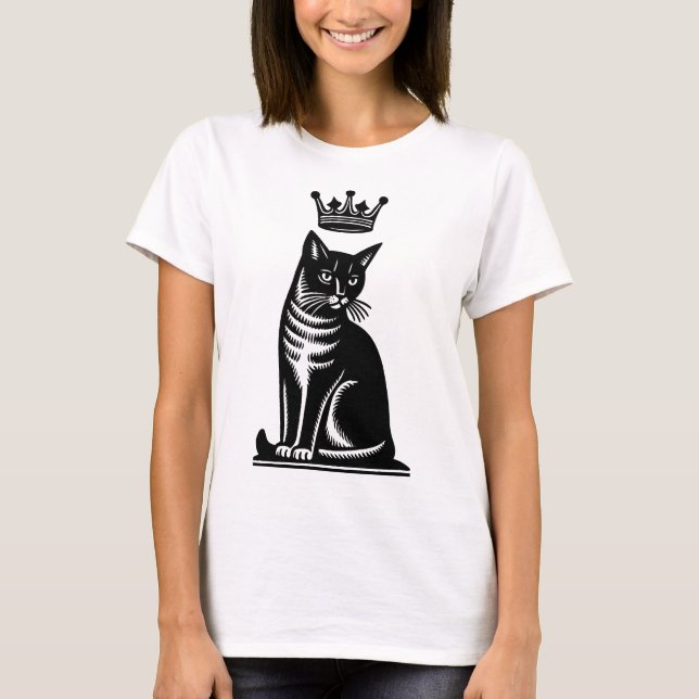Noble Feline Woodcut Style T-Shirt (Front)