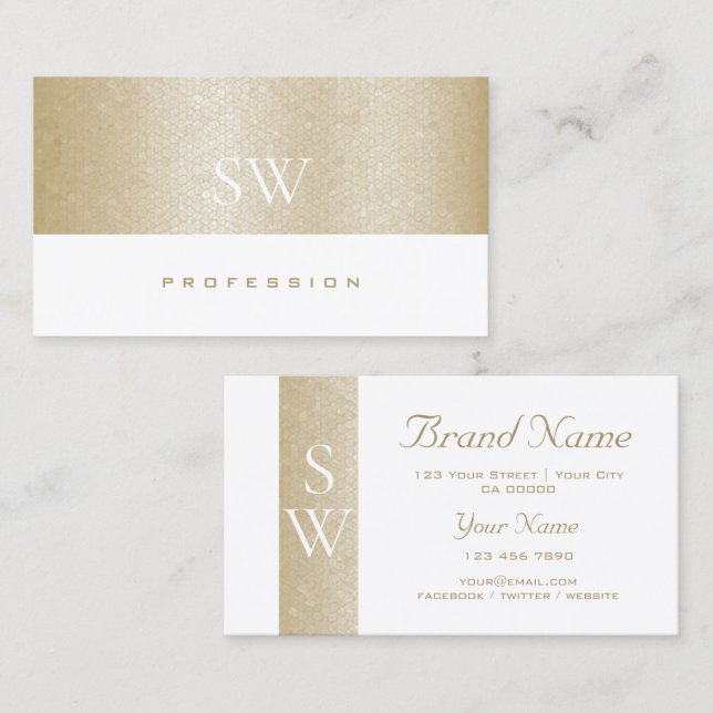 Noble Gold Pearl Shimmer Pattern with Monogram Business Card (Front/Back)